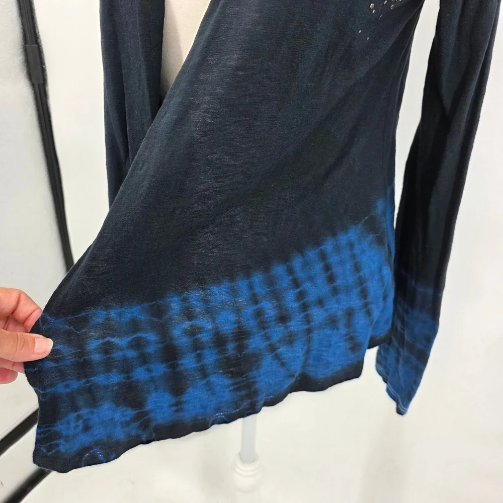 VOCAL Studded Tie‎ Dye Cardigan Open Front Navy Blue Long Sleeve Large NWT